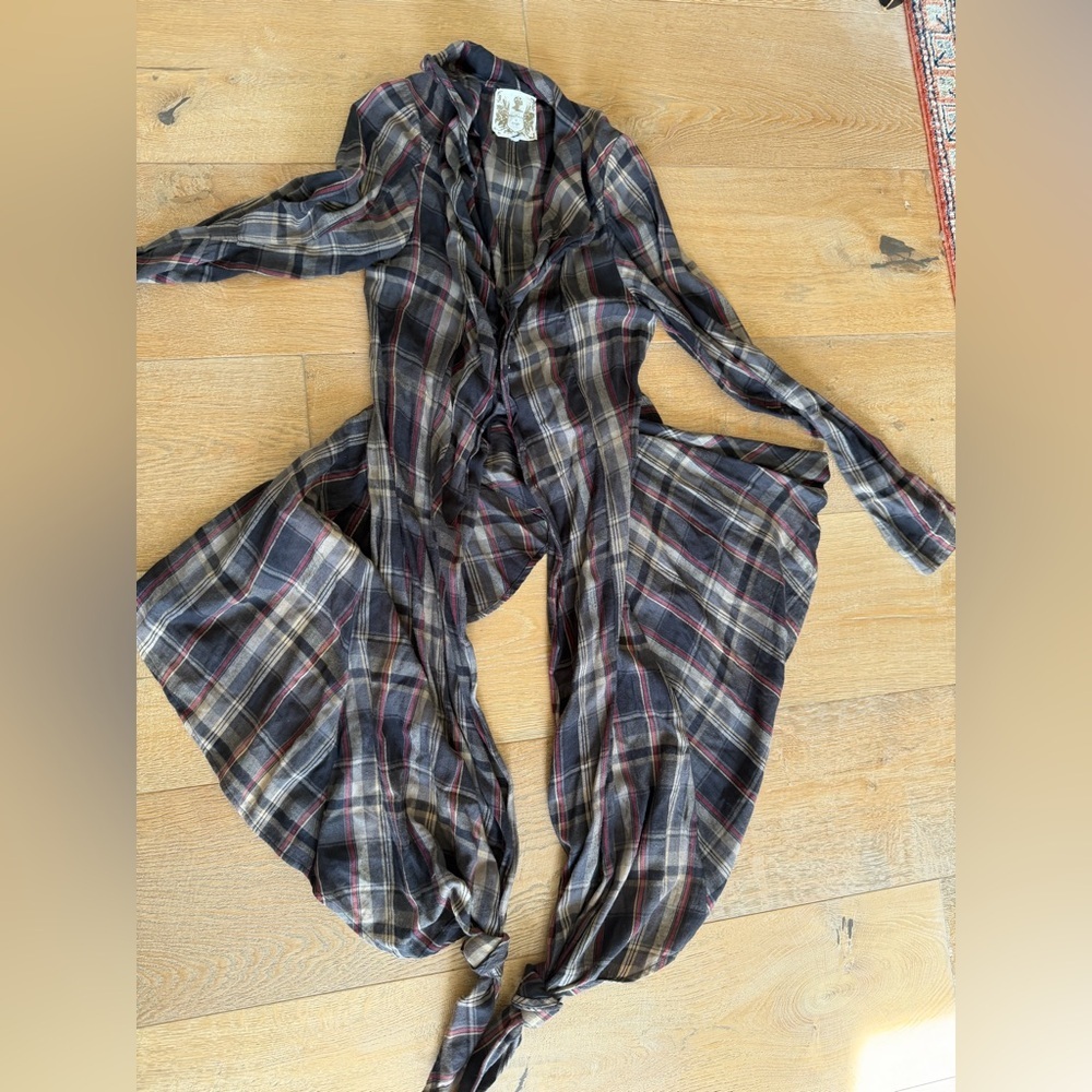 Plaid Long Sleeve Tie-Front overcoat size XS vintage